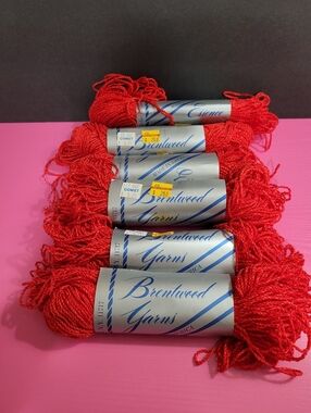 Vintage Brentwood Yarns Red Rayon/Cotton Blend Yarn 6 Skeins Same Dye Lot (0838)